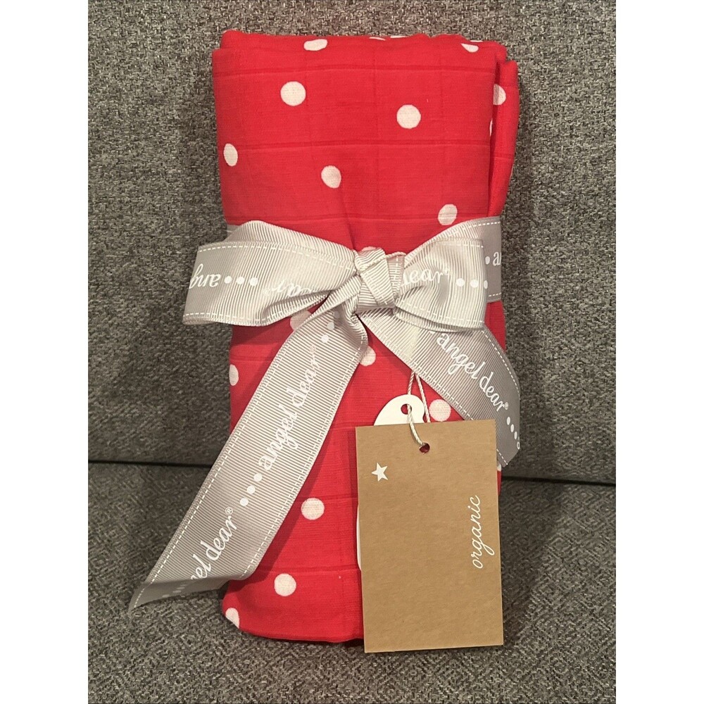 Angel Dear Swaddle Baby Blanket Red Polka Dots Oversized Organic Cotton New